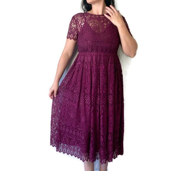 ASOS Burgundy Lace Scalloped Open Back Dress Size 4 - Picture 1 of 8